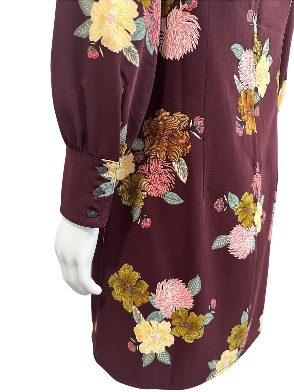 Ann Taylor LOFT Women's Burgundy Floral Long-Sleeve Shift Dress 8P 8 Petite - Picture 3 of 8